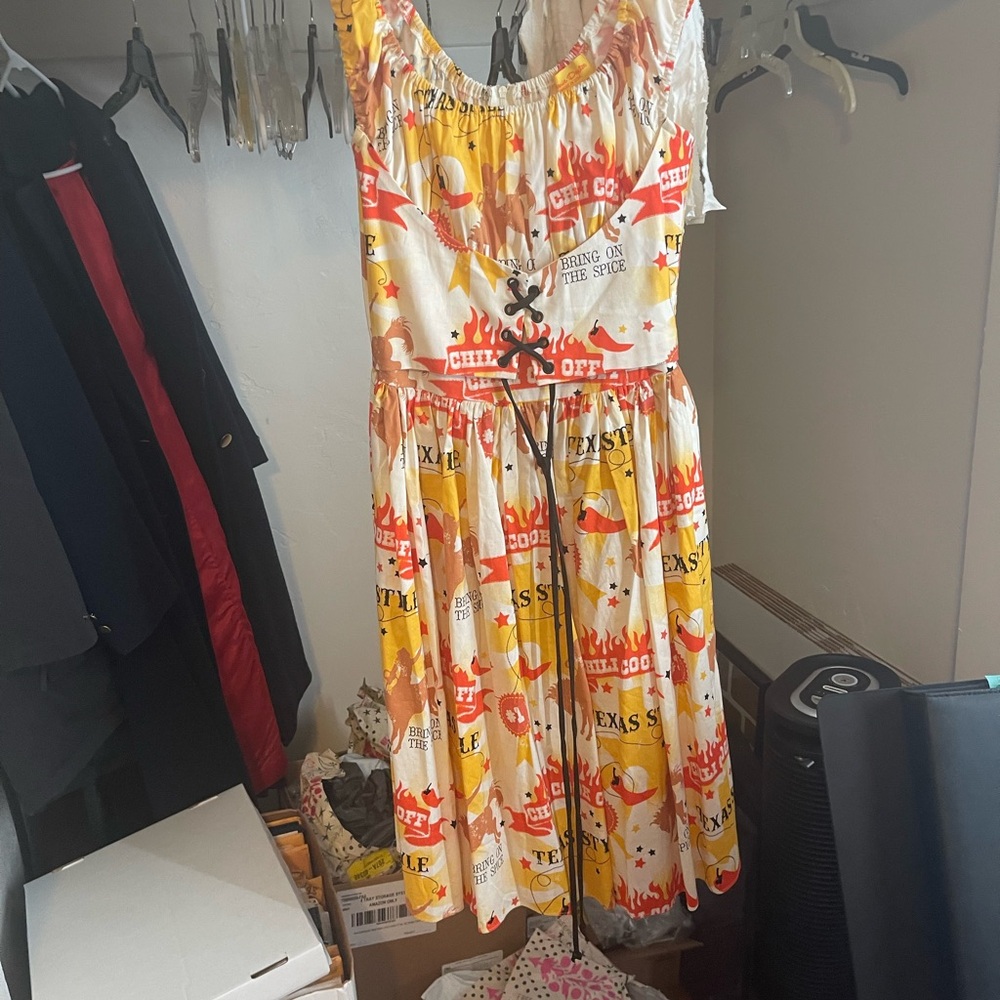 Bernie Dexter Yellow and Red Graphic Midi Dress